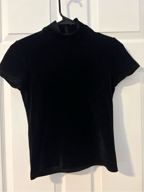 GAP Tops - Gap Black Velvet Short-Sleeve Mock Neck Top